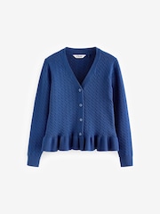 Clarks Blue Girls Cable Knit Frill School Cardigan - Image 5 of 7