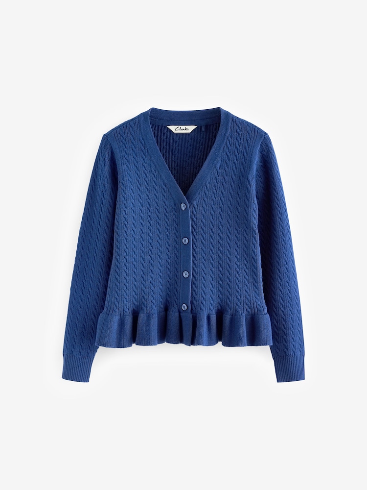 Clarks Blue Girls Cable Knit Frill School Cardigan - Image 5 of 7