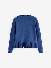 Clarks Blue Girls Cable Knit Frill School Cardigan - Image 6 of 7