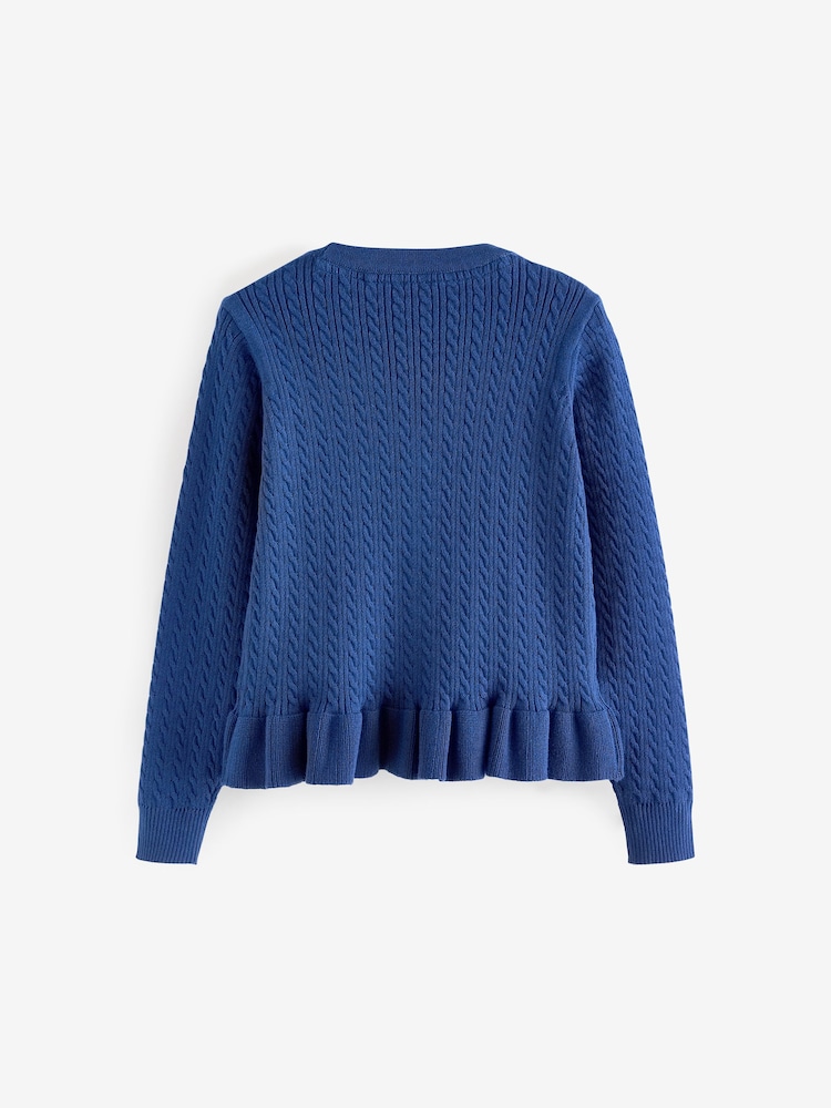 Clarks Blue Girls Cable Knit Frill School Cardigan - Image 6 of 7