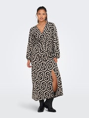 JDY Black Abstract Print V-Neck Midi Dress - Image 1 of 6