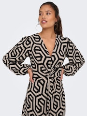JDY Black Abstract Print V-Neck Midi Dress - Image 2 of 6