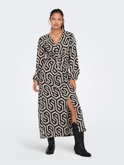 JDY Black Abstract Print V-Neck Midi Dress - Image 3 of 6