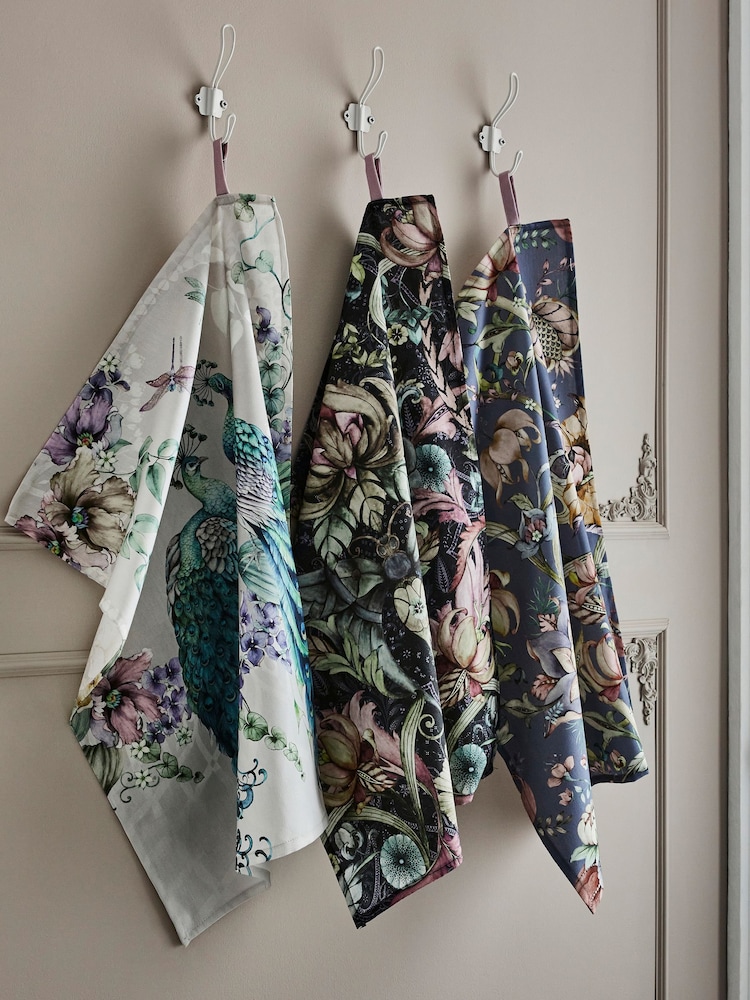 Joe Browns Black Nouveau Print Tea Towels 3 Set - Image 1 of 6