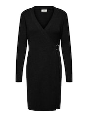 JDY Black Ribbed Knit Wrap Buckle Mini Jumper Dress - Image 1 of 2