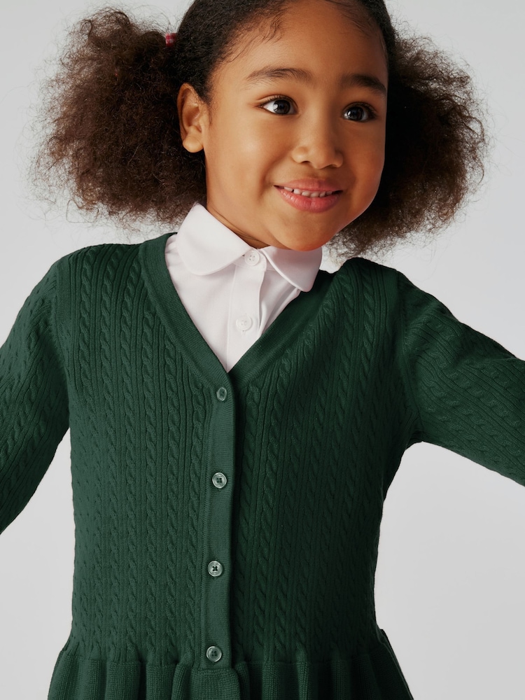 Clarks Green Girls Cable Knit Frill School Cardigan - Image 1 of 5