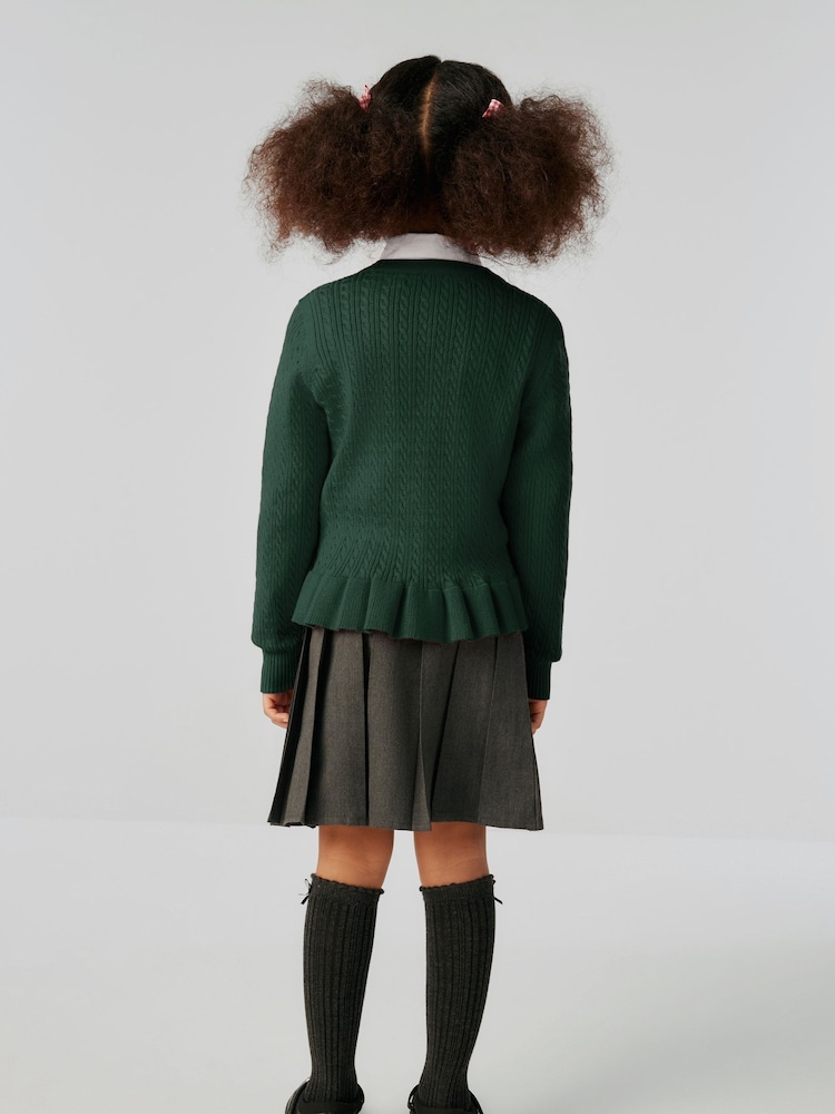Clarks Green Girls Cable Knit Frill School Cardigan - Image 2 of 5