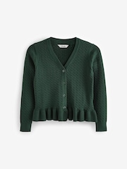 Clarks Green Girls Cable Knit Frill School Cardigan - Image 3 of 5
