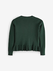 Clarks Green Girls Cable Knit Frill School Cardigan - Image 4 of 5