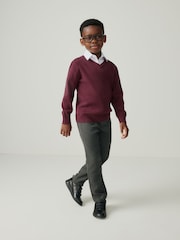 Clarks Burgundy Red Long Sleeve School Knitted V-Neck Jumper - Image 1 of 12