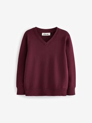Clarks Burgundy Red Long Sleeve School Knitted V-Neck Jumper - Image 10 of 12