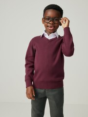 Clarks Burgundy Red Long Sleeve School Knitted V-Neck Jumper - Image 2 of 12