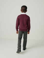 Clarks Burgundy Red Long Sleeve School Knitted V-Neck Jumper - Image 4 of 12