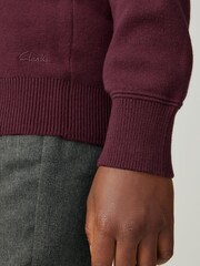 Clarks Burgundy Red Long Sleeve School Knitted V-Neck Jumper - Image 8 of 12