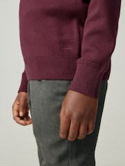 Clarks Burgundy Red Long Sleeve School Knitted V-Neck Jumper - Image 9 of 12