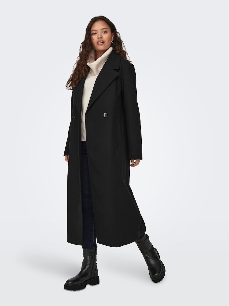 JDY Black Tailored Maxi Length Coat - Image 1 of 7