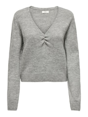JDY Grey V-Neck Ruched Front Knitted Jumper - Image 4 of 5