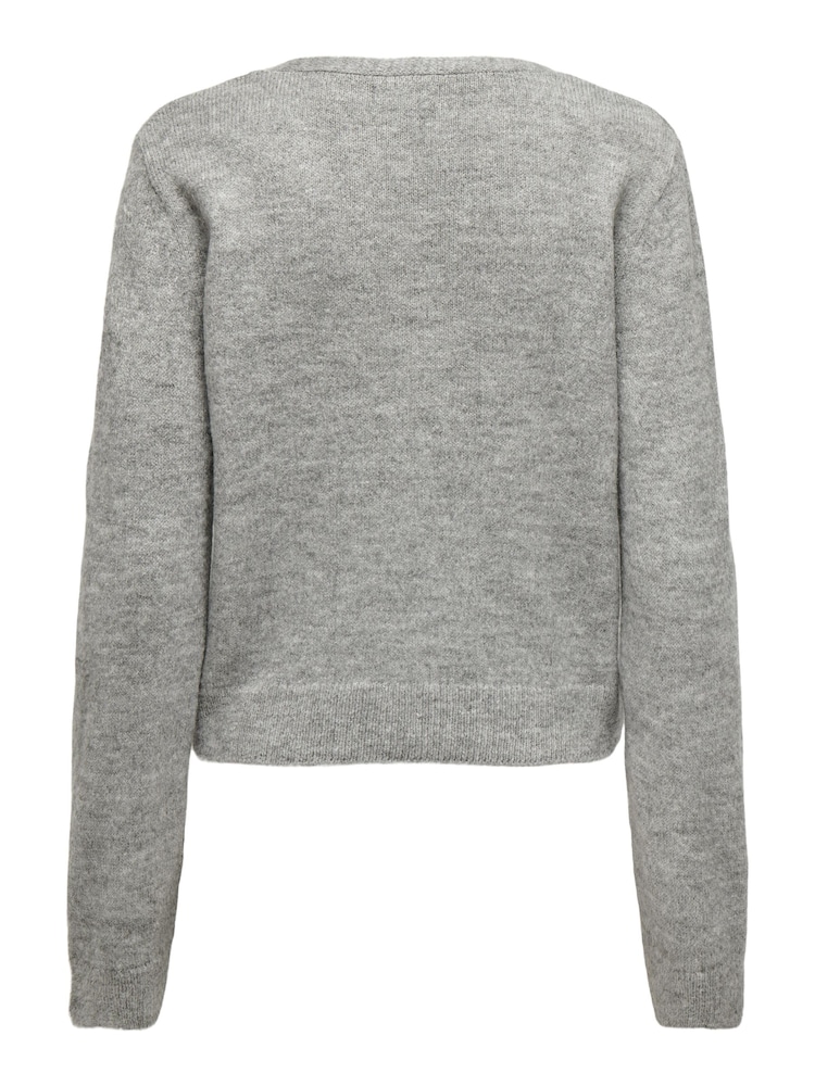 JDY Grey V-Neck Ruched Front Knitted Jumper - Image 5 of 5