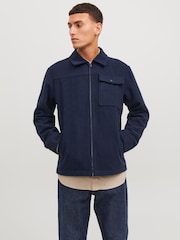 JACK & JONES Blue Wool Zip Up Shacket - Image 1 of 7