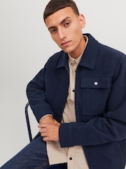 JACK & JONES Blue Wool Zip Up Shacket - Image 4 of 7