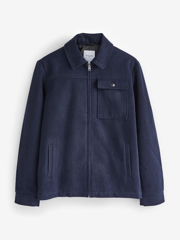 JACK & JONES Blue Wool Zip Up Shacket - Image 7 of 7