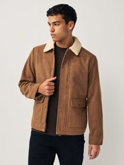 JACK & JONES Brown Borg Teddy Collar Wool Blend Trucker Jacket - Image 1 of 5