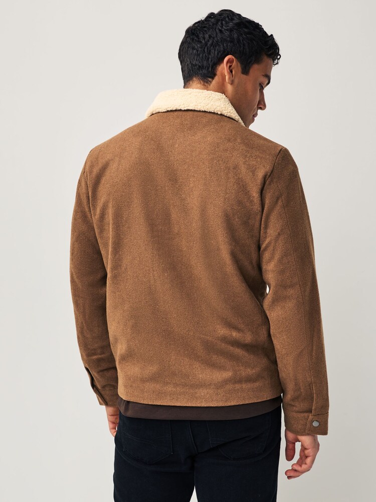 JACK & JONES Brown Borg Teddy Collar Wool Blend Trucker Jacket - Image 2 of 5