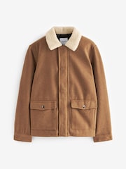 JACK & JONES Brown Borg Teddy Collar Wool Blend Trucker Jacket - Image 5 of 5