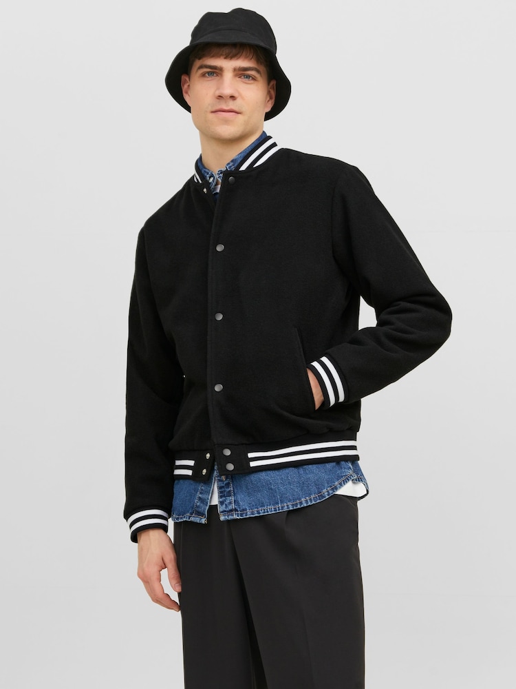 JACK & JONES Black Wool Bomber Jacket - Image 1 of 5