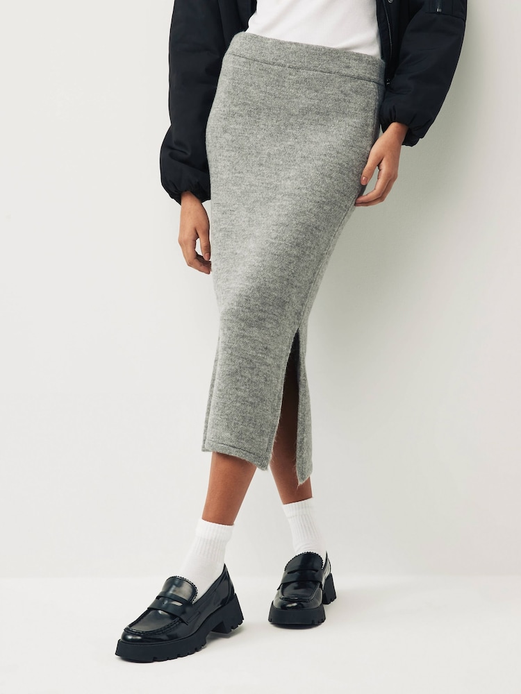 JDY Grey Knitted Midi Skirt - Image 1 of 6