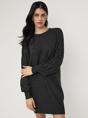 JDY Grey Cable Knit Sleeve Jumper Dress - Image 1 of 4