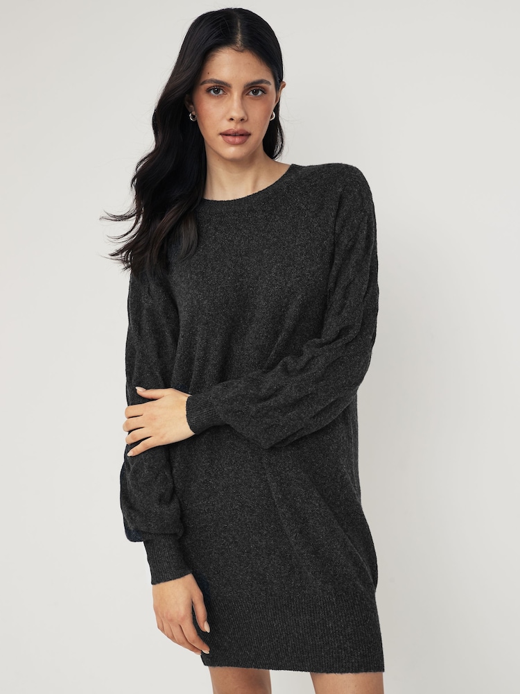 JDY Grey Cable Knit Sleeve Jumper Dress - Image 1 of 4