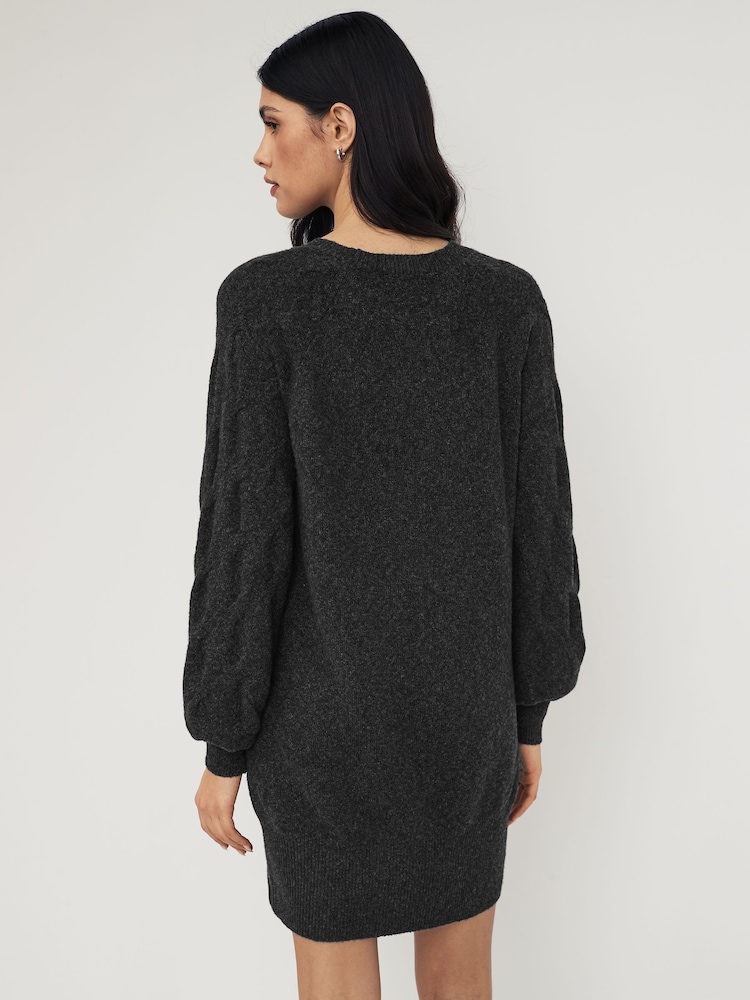 JDY Grey Cable Knit Sleeve Jumper Dress - Image 2 of 4