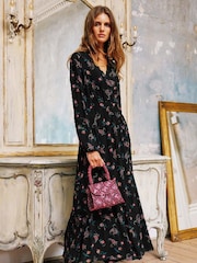 Aspiga Etti Georgette Wrap Black Dress - Image 1 of 4