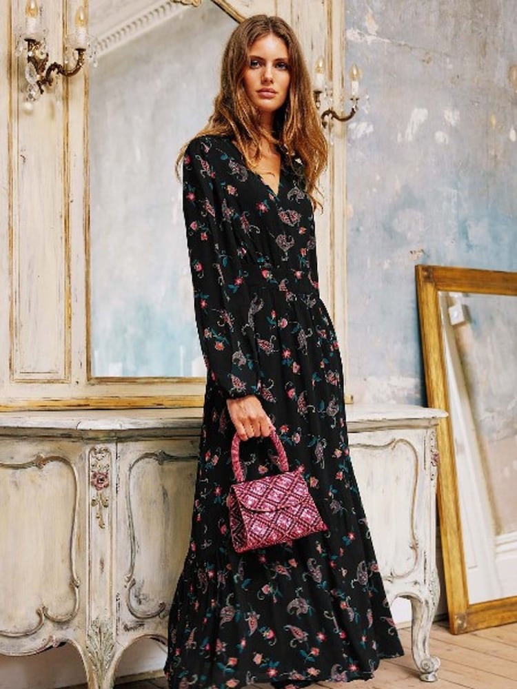 Aspiga Etti Georgette Wrap Black Dress - Image 1 of 4