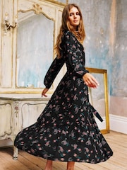 Aspiga Etti Georgette Wrap Black Dress - Image 2 of 4