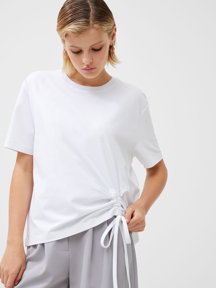 French Connection White Cotton Rallie Ruched T-Shirt - Image 1 of 4