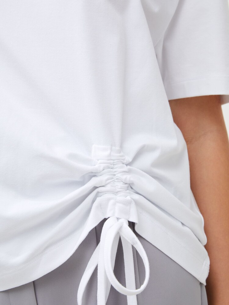 French Connection White Cotton Rallie Ruched T-Shirt - Image 3 of 4