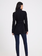 French Connection Black Platform Felt Crossover Coat - Image 2 of 4