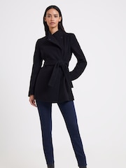 French Connection Black Platform Felt Crossover Coat - Image 3 of 4