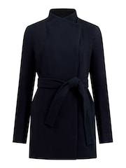 French Connection Black Platform Felt Crossover Coat - Image 4 of 4