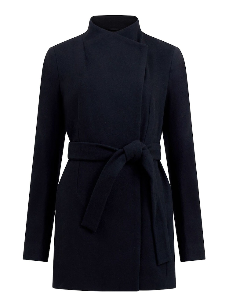 French Connection Black Platform Felt Crossover Coat - Image 4 of 4