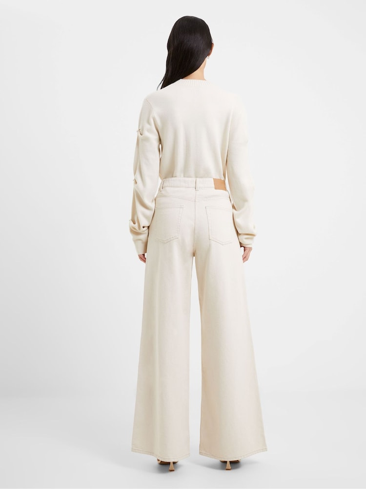 French Connection Nude 100% Cotton Denver Denim Wide Leg Trousers - Image 2 of 4