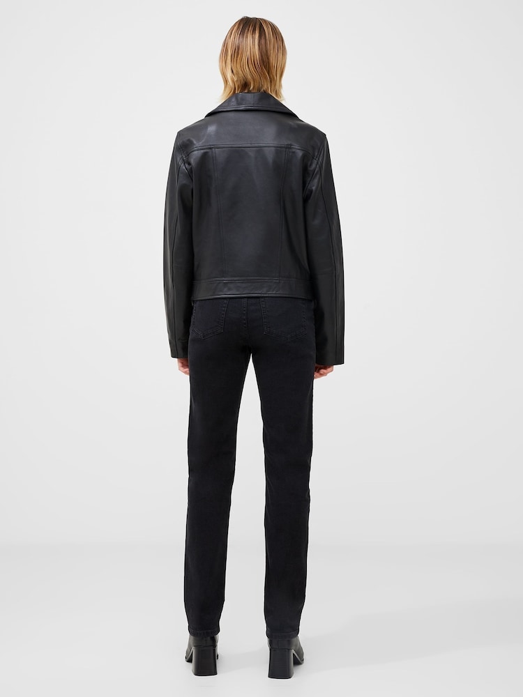 French Connection Black Leather Connie Long Sleeve Biker Jacket - Image 2 of 4
