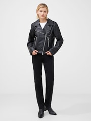 French Connection Black Leather Connie Long Sleeve Biker Jacket - Image 3 of 4