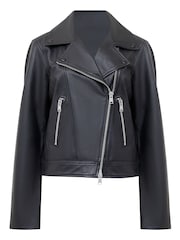 French Connection Black Leather Connie Long Sleeve Biker Jacket - Image 4 of 4