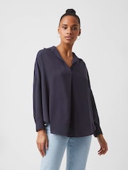 French Connection Blue Rhodes Crepe Popover Blouse - Image 1 of 4