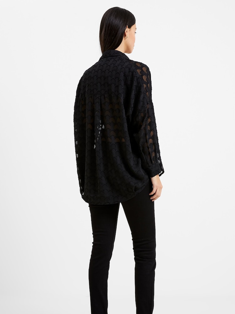 French Connection Black Geo Burnout Popover Shirt - Image 2 of 4