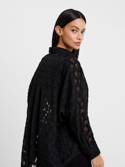French Connection Black Geo Burnout Popover Shirt - Image 3 of 4