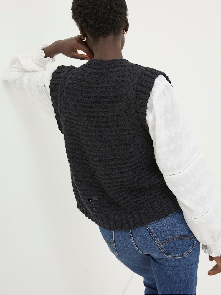 FatFace Black Knitted Waistcoat - Image 2 of 5 FatFace Black Knitted Waistcoat - Image 2 of 5